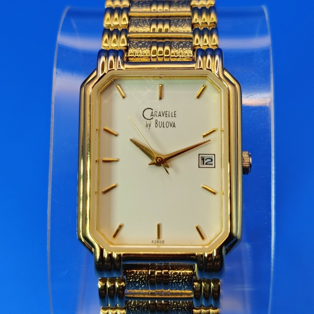 Vintage 1994 Caravelle by Bulova 42868 Tank Date 29mm Women's Quartz‎ Watch